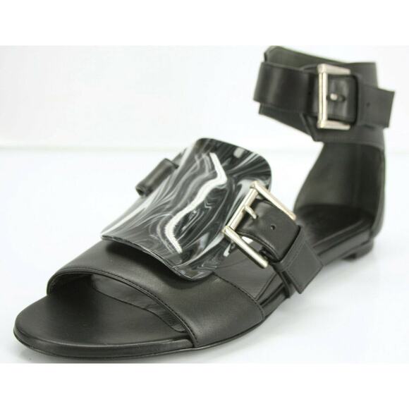 Alexander McQueen Black Leather Flat Ankle Strap Sandals Size 37 Womens New $895 - Picture 6 of 11